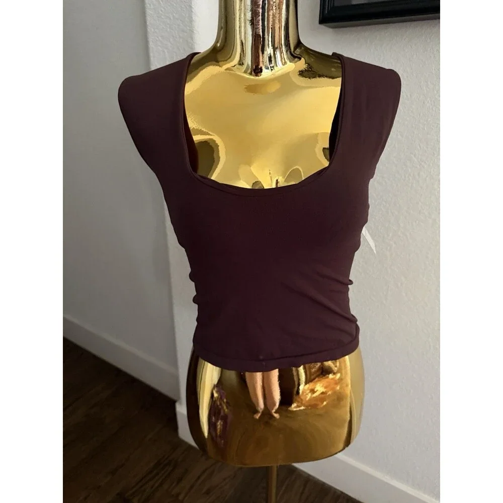 Free People Intimately Chocolate Merlot Square Neck Cami Crop Top M/L NWT NWT